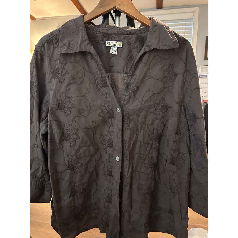 caribbean joe‎ womens 2x Dk Green V-neck 3/4 Sleeves